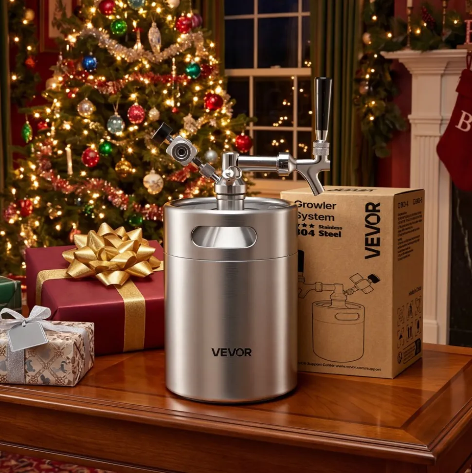 VEVOR 128oz Mini Keg, Pressurized Growler Tap System, 304 Stainless Steel Beer Kit, with Co2 Regulator, Self-Closing Faucet, Keeps Fresh and Carbonation for Homebrew, Craft and Draft Beer