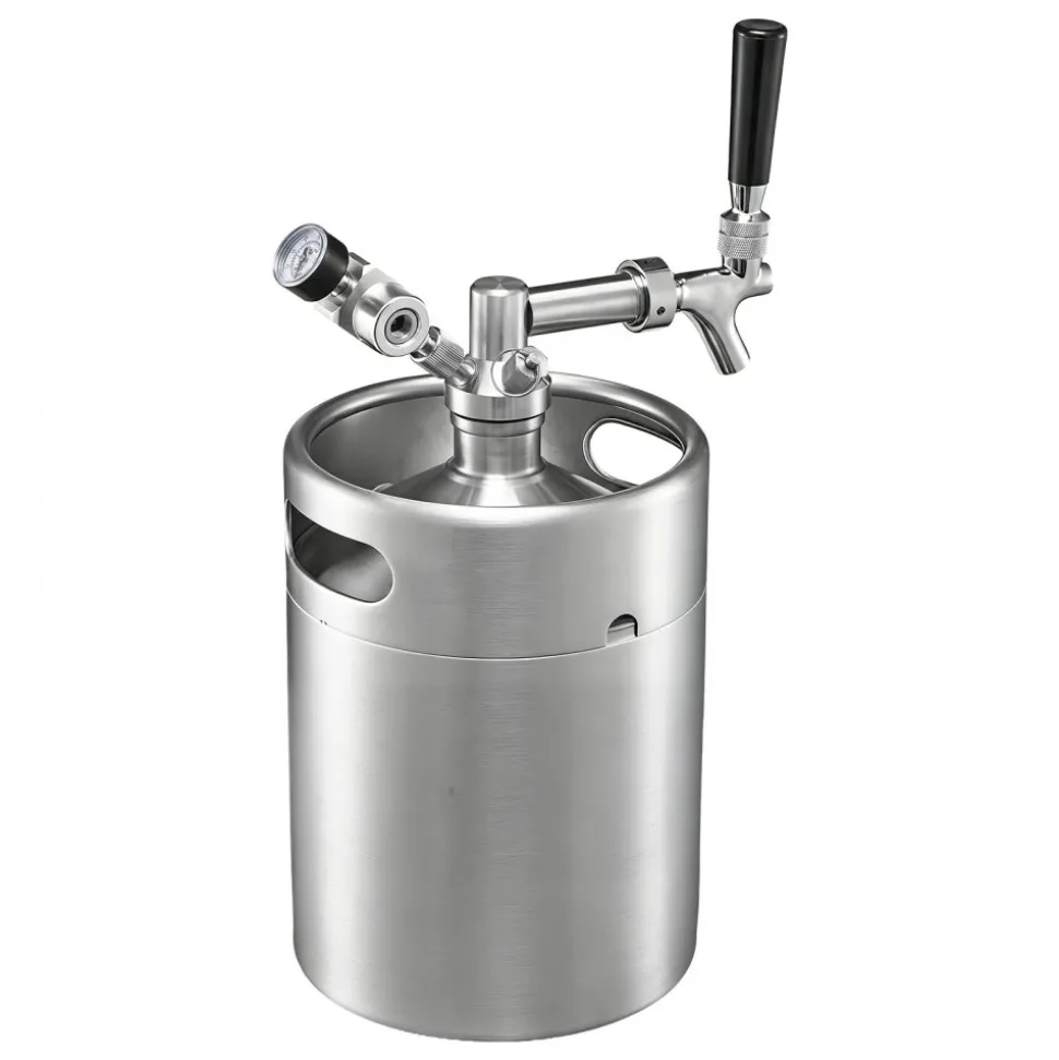 VEVOR 128oz Mini Keg, Pressurized Growler Tap System, 304 Stainless Steel Beer Kit, with Co2 Regulator, Self-Closing Faucet, Keeps Fresh and Carbonation for Homebrew, Craft and Draft Beer