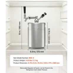 VEVOR 128oz Mini Keg, Pressurized Growler Tap System, 304 Stainless Steel Beer Kit, with Co2 Regulator, Self-Closing Faucet, Keeps Fresh and Carbonation for Homebrew, Craft and Draft Beer