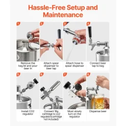 VEVOR 128oz Mini Keg, Pressurized Growler Tap System, 304 Stainless Steel Beer Kit, with Co2 Regulator, Self-Closing Faucet, Keeps Fresh and Carbonation for Homebrew, Craft and Draft Beer