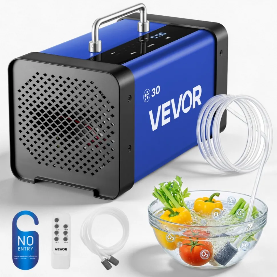 VEVOR Ozone Generator, 30000mg/h Commercial Ozone Machine, with 15s Delayed Start & Dual-Hose Water Mode & LCD Touchscreen, Industrial Deodorizer for Car, Smoke, Home Odors, Up to 2700 sq.ft