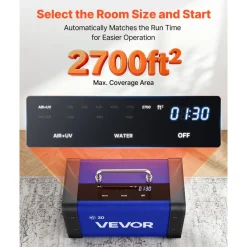 VEVOR Ozone Generator, 30000mg/h Commercial Ozone Machine, with 15s Delayed Start & Dual-Hose Water Mode & LCD Touchscreen, Industrial Deodorizer for Car, Smoke, Home Odors, Up to 2700 sq.ft