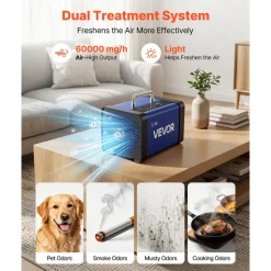 VEVOR Ozone Generator, 60000mg/h Commercial Ozone Machine, with 15s Delayed Start & Dual-Hose Water Mode & LCD Touchscreen, Industrial Deodorizer for Car, Smoke, Home Odors, Up to 4800 sq.ft