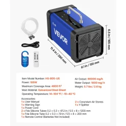 VEVOR Ozone Generator, 60000mg/h Commercial Ozone Machine, with 15s Delayed Start & Dual-Hose Water Mode & LCD Touchscreen, Industrial Deodorizer for Car, Smoke, Home Odors, Up to 4800 sq.ft