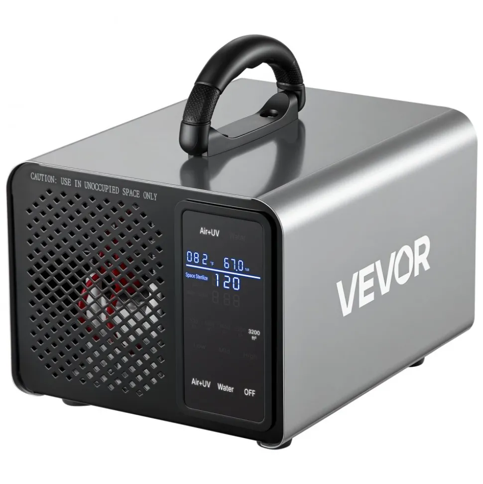 VEVOR Ozone Generator, 45000mg/h Commercial Ozone Machine, with 15s Delayed Start & Dual-Hose Water Mode & LCD Touchscreen, Industrial Deodorizer for Car, Smoke, Home Odors, Up to 3800 sq.ft