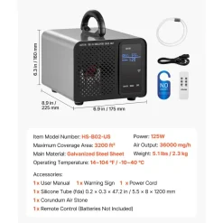 VEVOR Ozone Generator, 45000mg/h Commercial Ozone Machine, with 15s Delayed Start & Dual-Hose Water Mode & LCD Touchscreen, Industrial Deodorizer for Car, Smoke, Home Odors, Up to 3800 sq.ft