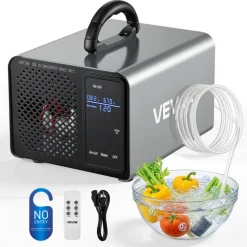 VEVOR Ozone Generator, 45000mg/h Commercial Ozone Machine, with 15s Delayed Start & Dual-Hose Water Mode & LCD Touchscreen, Industrial Deodorizer for Car, Smoke, Home Odors, Up to 3800 sq.ft