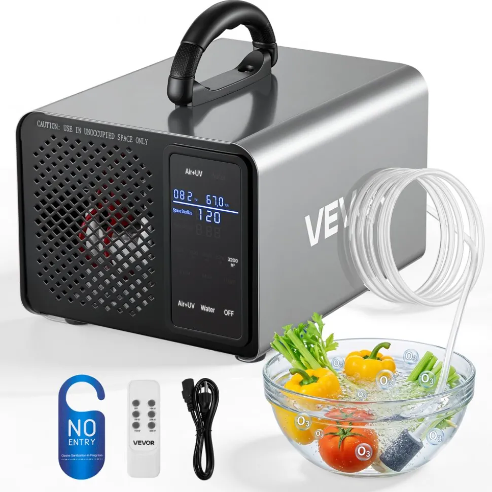 VEVOR Ozone Generator, 45000mg/h Commercial Ozone Machine, with 15s Delayed Start & Dual-Hose Water Mode & LCD Touchscreen, Industrial Deodorizer for Car, Smoke, Home Odors, Up to 3800 sq.ft
