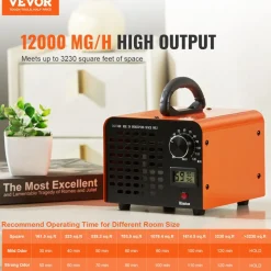 VEVOR Ozone Generator, 12000mg/h Ozone Machine Remover, High Capacity Commercial/Industrial Ozone Generator Machine, Home Air Ionizers Deodorizer with 0-120 min Time Setting for Rooms, Cars, Pets