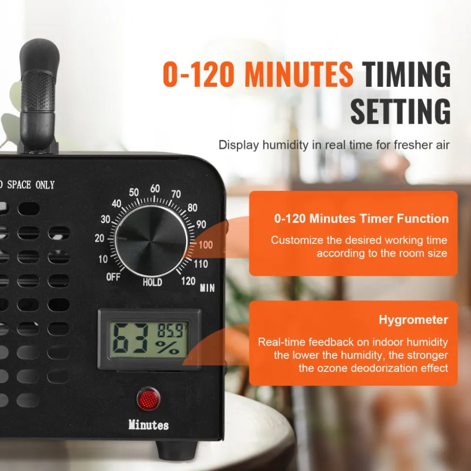 VEVOR Ozone Generator, 36000mg/h Ozone Machine Odor Remover, High Capacity Commercial/Industrial Ozone Generator Machine, Home Air Ionizers Deodorizer with 0-120 min Time Setting for Rooms, Cars, Pets