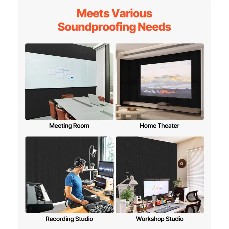 VEVOR 5 Pack Acoustic Panels with Self Adhesive, 47.2 x 23.6 x 0.4 inch Sound Proof Foam Panels, Polyester Fiber Soundproof Wall Panels High Density, for Home, Studio, Office, Theater, Black