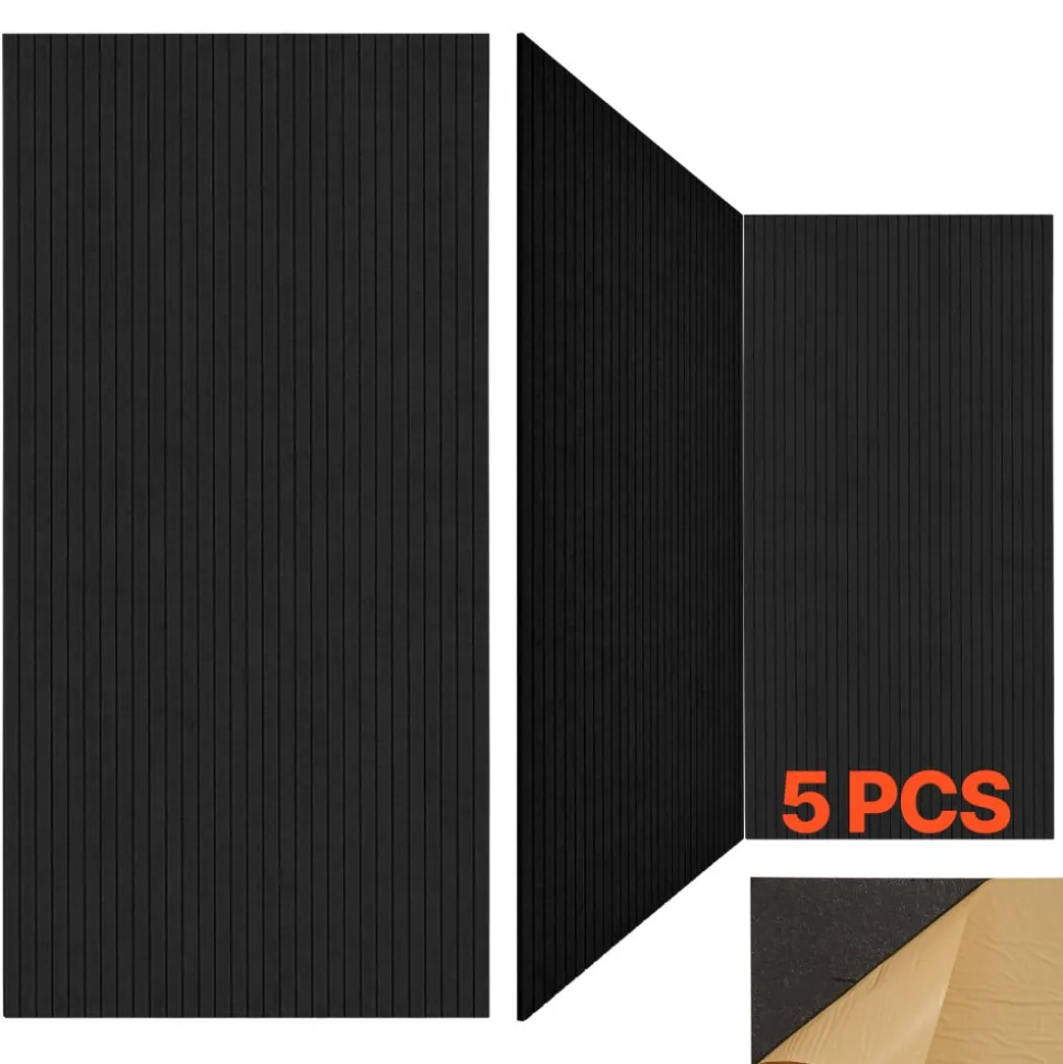 VEVOR 5 Pack Acoustic Panels with Self Adhesive, 47.2 x 23.6 x 0.4 inch Sound Proof Foam Panels, Polyester Fiber Soundproof Wall Panels High Density, for Home, Studio, Office, Theater, Black