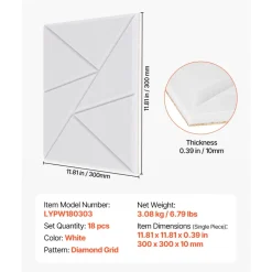 VEVOR 18 Pack Acoustic Panels with Self Adhesive, 11.8 x 11.8 x 0.4 inch Sound Proof Foam Panels, Polyester Fiber Soundproof Wall Panels High Density, for Home, Studio, Office, Theater, White