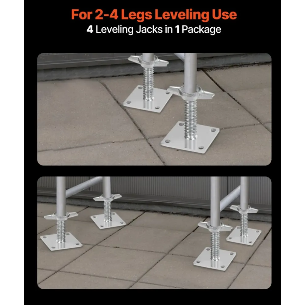 VEVOR 4-Pack Adjustable Leveling Jacks, 18.2 In Adjustable Height & 3307lbs/1500kg Total Load Capacity Scaffold Jacks Feet, Solid Carbon Steel Screw Jacks for Baker-Style Scaffolding Equipment, Silver