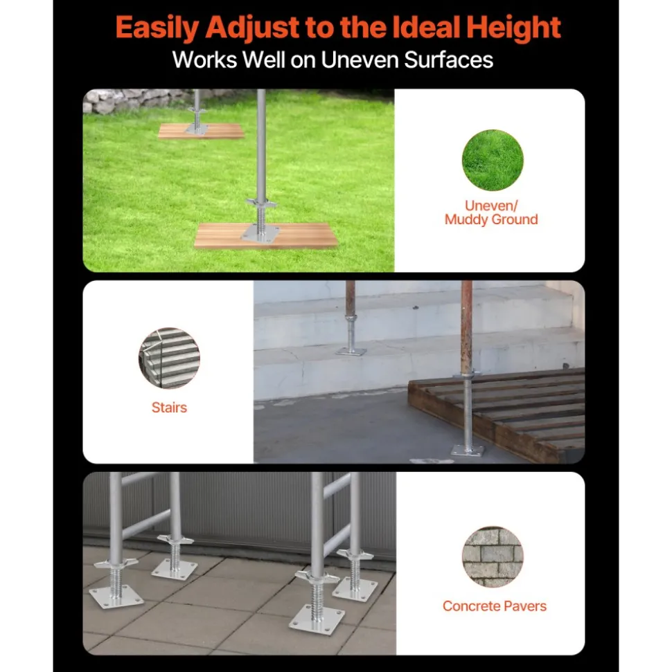 VEVOR 4-Pack Adjustable Leveling Jacks, 18.2 In Adjustable Height & 3307lbs/1500kg Total Load Capacity Scaffold Jacks Feet, Solid Carbon Steel Screw Jacks for Baker-Style Scaffolding Equipment, Silver