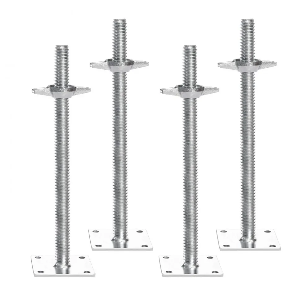 VEVOR 4-Pack Adjustable Leveling Jacks, 18.2 In Adjustable Height & 3307lbs/1500kg Total Load Capacity Scaffold Jacks Feet, Solid Carbon Steel Screw Jacks for Baker-Style Scaffolding Equipment, Silver