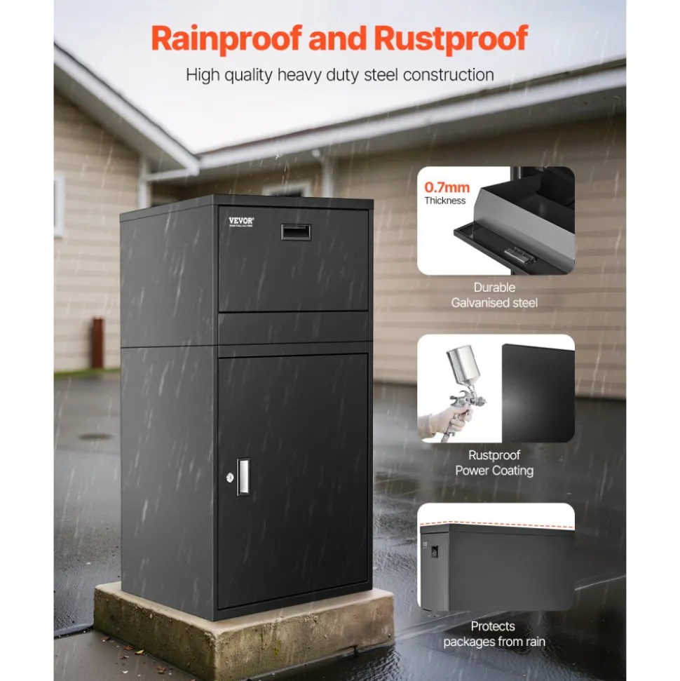 VEVOR Package Delivery Boxes for Outside, 38.6 in Mailbox for Parcel with Lock, Galvanized Steel Package Drop Box with Anti-Theft Design, Weather-Resistant Package Mailbox for Home and Office, Black
