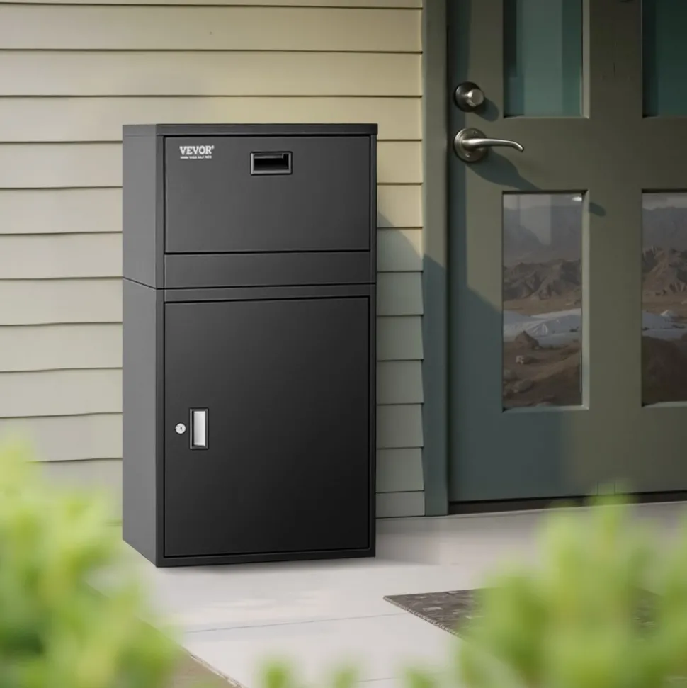 VEVOR Package Delivery Boxes for Outside, 38.6 in Mailbox for Parcel with Lock, Galvanized Steel Package Drop Box with Anti-Theft Design, Weather-Resistant Package Mailbox for Home and Office, Black