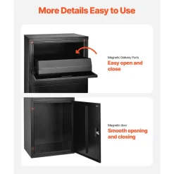 VEVOR Package Delivery Boxes for Outside, 38.6 in Mailbox for Parcel with Lock, Galvanized Steel Package Drop Box with Anti-Theft Design, Weather-Resistant Package Mailbox for Home and Office, Black