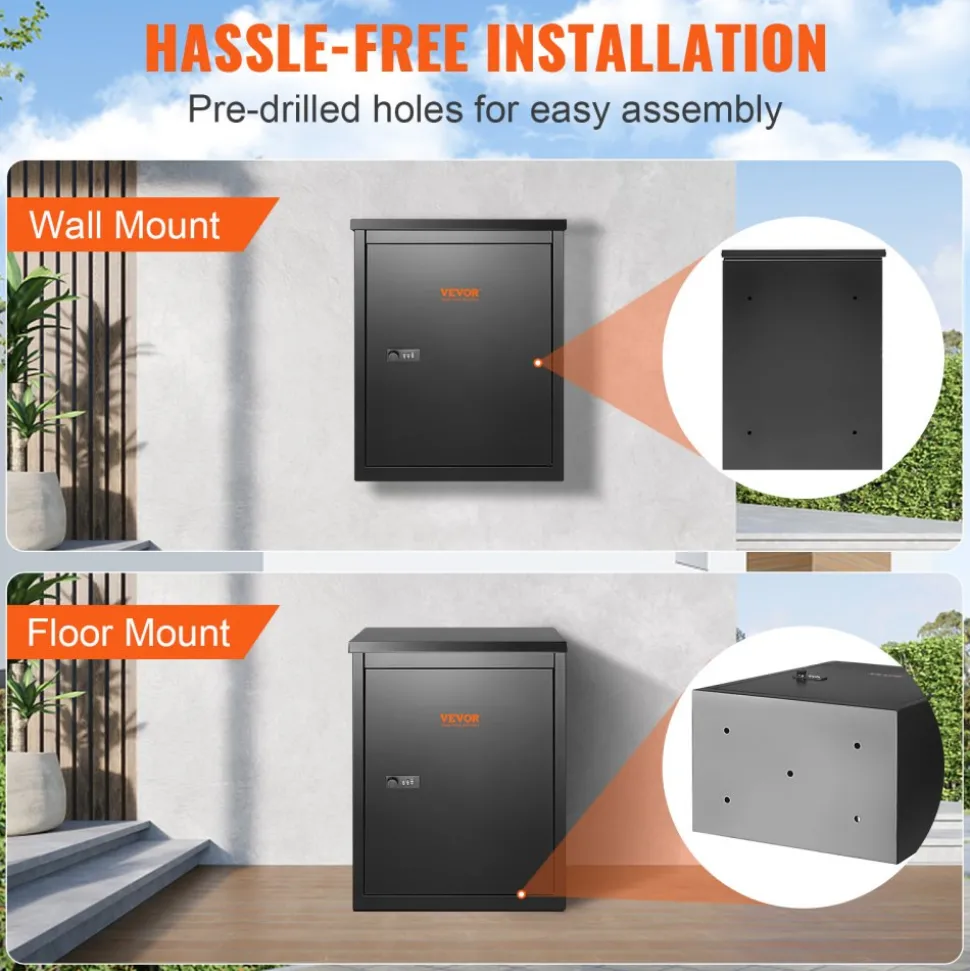 VEVOR Package Delivery Boxes for Outside 15.4" x 10.6" x 20.5", Galvanized Steel Wall Mount Mailbox with Coded Lock, Anti-Theft Baffle, IPX3 Waterproof Lockable Large Mail Box for Porch, Curbside
