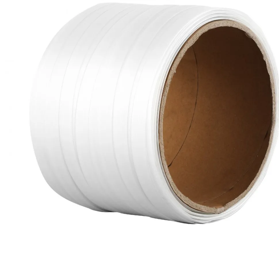 VEVOR Packaging Woven Cord Strapping Roll, 330' Length x 3/4" Width x 0.03" Thickness, 1763 lbs Break Strength, Heavy Duty Banding Pallet Strap Coil, Portable Strong Banding Packing Straps, White