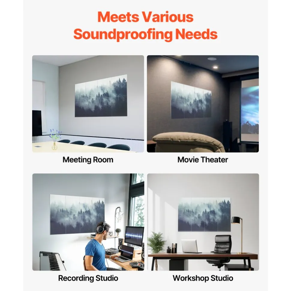 VEVOR 8 Pack Art Acoustic Panels, 63 x 23.62 x 0.4 inch Soundproof Wall Tiles, Self Adhesive Decorative Sound Dampening Absorbing Boards for Home, Office, Studio, Gaming Room,Theater,Forest