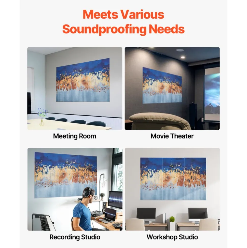 VEVOR 6 Pack Art Acoustic Panels, 70.87 x 47.24 x 0.4 inch Soundproof Wall Tiles, Self Adhesive Decorative Sound Dampening Absorbing Boards for Home, Office, Studio, Gaming Room,Theater, Pastel