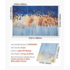 VEVOR 6 Pack Art Acoustic Panels, 70.87 x 47.24 x 0.4 inch Soundproof Wall Tiles, Self Adhesive Decorative Sound Dampening Absorbing Boards for Home, Office, Studio, Gaming Room,Theater, Pastel