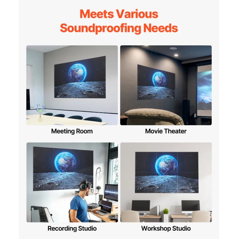 VEVOR 6 Pack Art Acoustic Panels, 70.87 x 47.24 x 0.4 inch Soundproof Wall Tiles, Self Adhesive Decorative Sound Dampening Absorbing Boards for Home, Office, Studio, Gaming Room,Theater, Earth