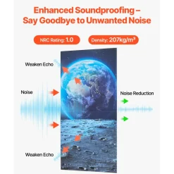 VEVOR 6 Pack Art Acoustic Panels, 70.87 x 47.24 x 0.4 inch Soundproof Wall Tiles, Self Adhesive Decorative Sound Dampening Absorbing Boards for Home, Office, Studio, Gaming Room,Theater, Earth