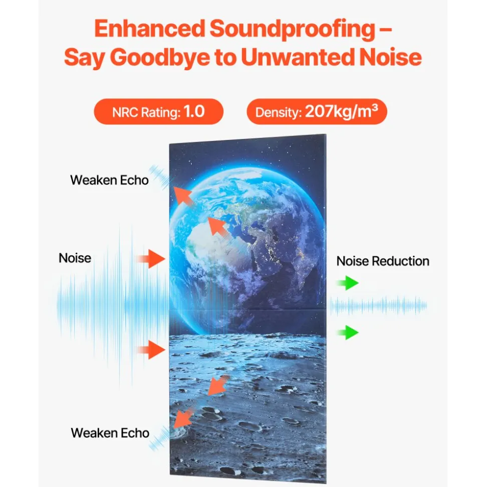 VEVOR 6 Pack Art Acoustic Panels, 70.87 x 47.24 x 0.4 inch Soundproof Wall Tiles, Self Adhesive Decorative Sound Dampening Absorbing Boards for Home, Office, Studio, Gaming Room,Theater, Earth