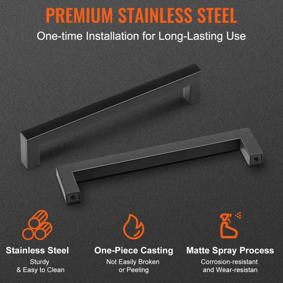 VEVOR 30 Pack Cabinet Pulls, 6.3 inch /160mm Center to Center Slim Square Kitchen Cabinet Drawer, Stainless Steel Modern Kitchen Cupboard Door Handles for Kitchen Bathroom Bar Hardware Matte Black