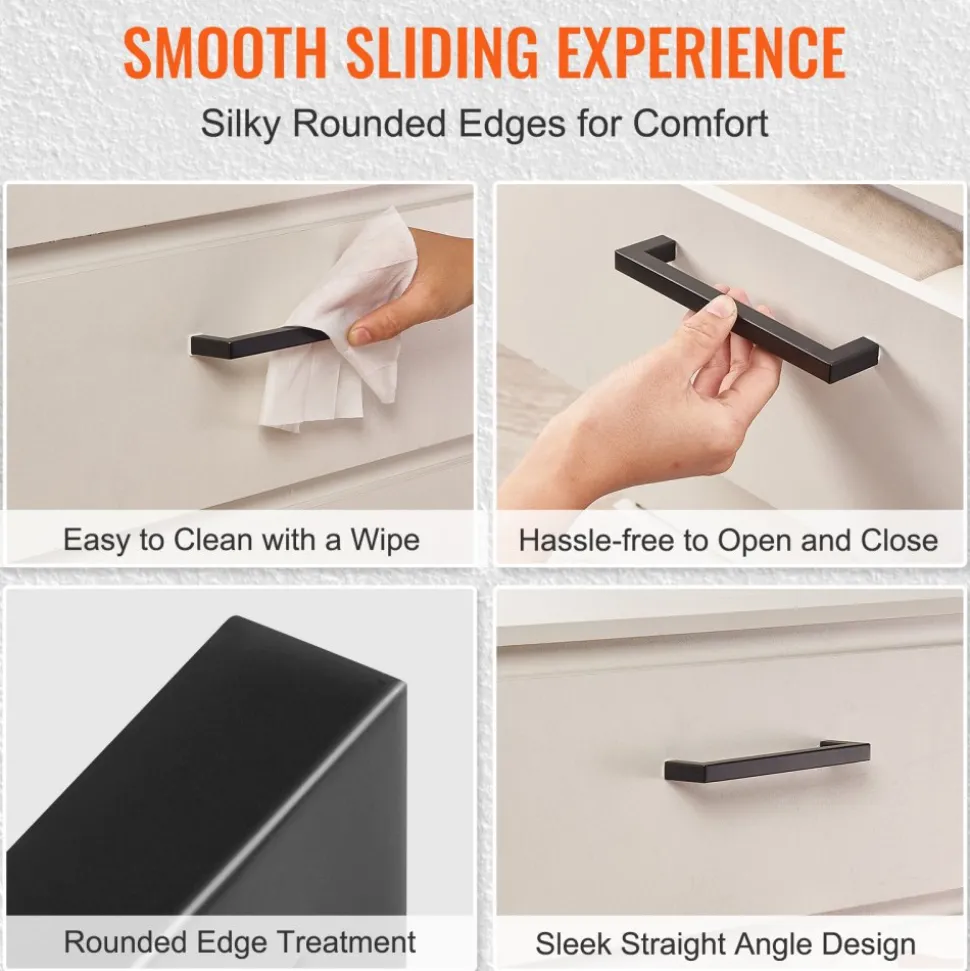 VEVOR 30 Pack Cabinet Pulls, 5.03in / 128mm Center to Center Slim Square Kitchen Cabinet Drawer, Stainless Steel Modern Kitchen Cupboard Door Handles for Kitchen Bathroom Bar Hardware Matte Black