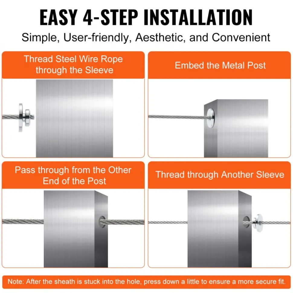 VEVOR 51Pack Cable Railing Kit 1/8" Wheel Protector Sleeves, Bundle with Black Invisible 1/8" Swage Tensioner and Terminal, Cable Railing Post Safeguard Covers for 0.41inch Horizontal Hole Post