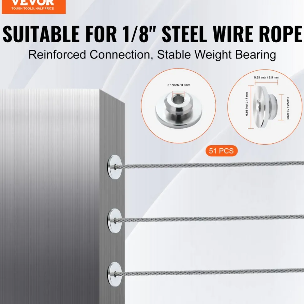 VEVOR 51Pack Cable Railing Kit 1/8" Wheel Protector Sleeves, Bundle with Black Invisible 1/8" Swage Tensioner and Terminal, Cable Railing Post Safeguard Covers for 0.41inch Horizontal Hole Post