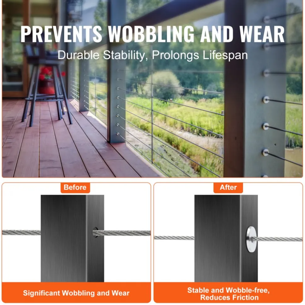 VEVOR 51Pack Cable Railing Kit 1/8" Wheel Protector Sleeves, Bundle with Black Invisible 1/8" Swage Tensioner and Terminal, Cable Railing Post Safeguard Covers for 0.41inch Horizontal Hole Post