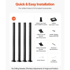 VEVOR 4-Pack Cable Railing Post, 42x1x2 In Horizontal-Hole Deck Railing Post with Pre-Drilled Holes, Stainless Steel Cable Rail Post with Horizontal and Curved Bracket, Black, 4JZLGZXHS106REP67001V0