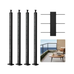 VEVOR 4-Pack Cable Railing Post, 42x1x2 In Horizontal-Hole Deck Railing Post with Pre-Drilled Holes, Stainless Steel Cable Rail Post with Horizontal and Curved Bracket, Black, 4JZLGZXHS106REP67001V0