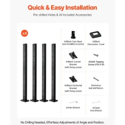VEVOR 1-Pack Cable Railing Post, 36x2x2 In Horizontal-Hole Deck Railing Post with Pre-Drilled Holes, Stainless Steel Cable Rail Post with Horizontal and Curved Bracket, Black, 1JZLGZXHS9148RVYS001V0