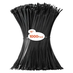 VEVOR 1000 Pack Cable Zip Ties, 12-inch Heavy Duty Cable Wire Ties with 50LBS High Tensile Strength, Multi-Purpose Self-Locking Nylon Tie Wraps, Heat & Cold Resistant for Indoor and Outdoor Use