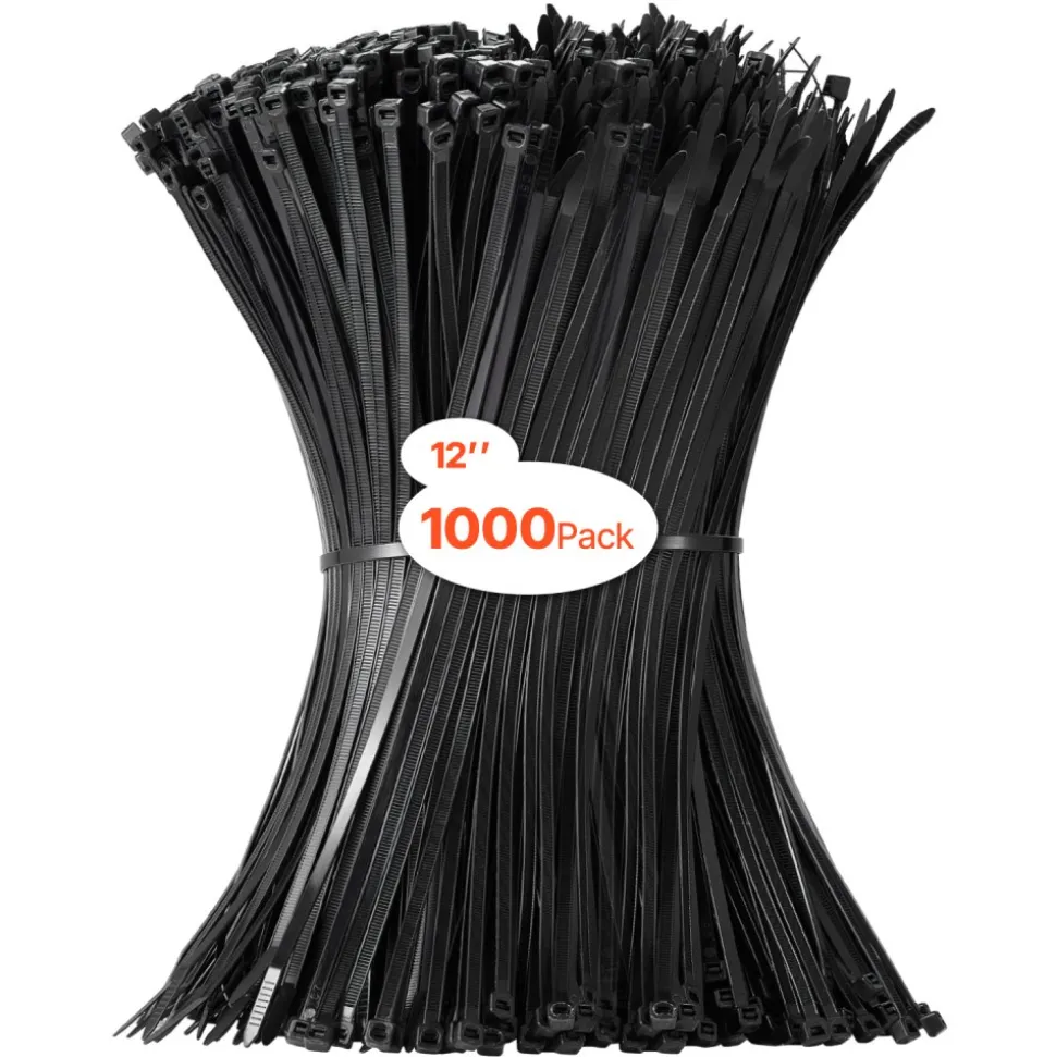 VEVOR 1000 Pack Cable Zip Ties, 12-inch Heavy Duty Cable Wire Ties with 50LBS High Tensile Strength, Multi-Purpose Self-Locking Nylon Tie Wraps, Heat & Cold Resistant for Indoor and Outdoor Use