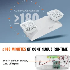 VEVOR 6 Pack Commercial Emergency Light, 3W, White LED Emergency Exit Lighting Fixtures with 180 Minutes Backup Battery Adjustable 2 LED Square Head, Ceiling or Wall Mount for Business Power Outages