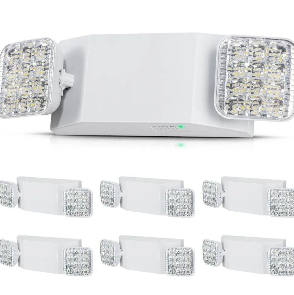 VEVOR 6 Pack Commercial Emergency Light, 3W, White LED Emergency Exit Lighting Fixtures with 180 Minutes Backup Battery Adjustable 2 LED Square Head, Ceiling or Wall Mount for Business Power Outages