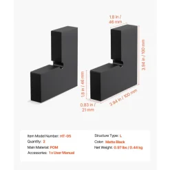 VEVOR 2 Pack Corner Connectors for Handrail, Extension Stair Railing Accessories, POM Hand Rail Connector Fittings for Rectangular Cable Railing, Deck Cable Rail System Outdoor, Matte Black, HT-05
