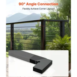 VEVOR 2 Pack Corner Connectors for Handrail, Extension Stair Railing Accessories, POM Hand Rail Connector Fittings for Rectangular Cable Railing, Deck Cable Rail System Outdoor, Matte Black, HT-05