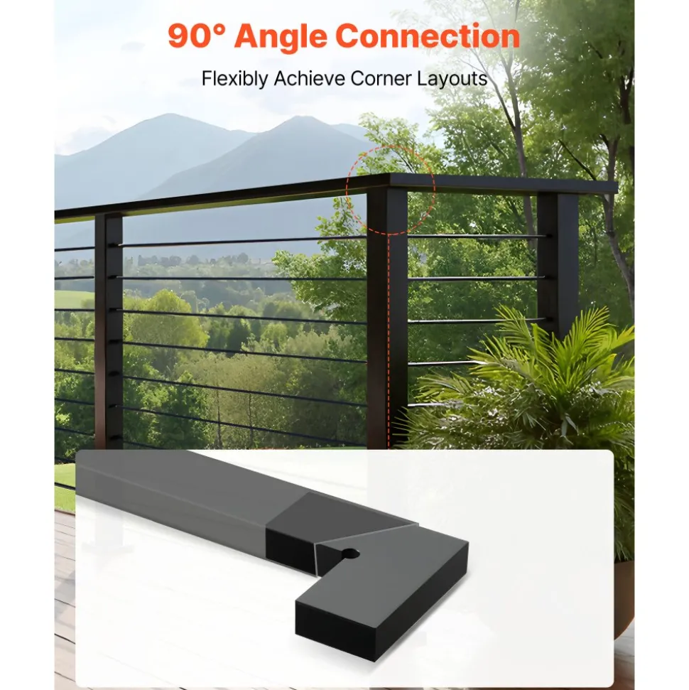 VEVOR 2 Pack Corner Connectors for Handrail, Extension Stair Railing Accessories, POM Hand Rail Connector Fittings for Rectangular Cable Railing, Deck Cable Rail System Outdoor, Matte Black, HT-05