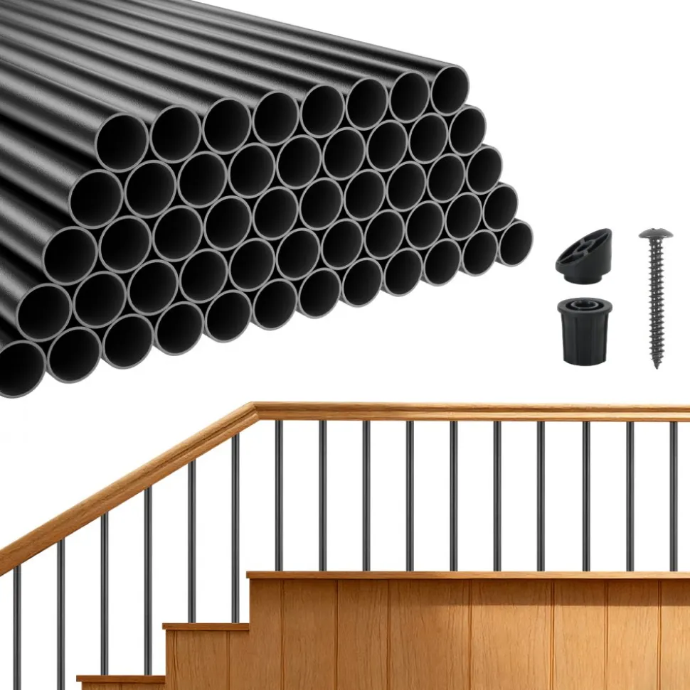 VEVOR 125 Pack Deck Balusters, 36 in Aluminum Railing Spindles, 3/4 in Diameter Hollow Round Metal Decking Stair Balusters with Connectors, Screws, for Deck, Porch & Staircase Railing Fence, Black