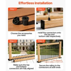 VEVOR 125 Pack Deck Balusters, 32 in Aluminum Railing Spindles, 3/4 in Diameter Hollow Round Metal Decking Stair Balusters with Connectors, Screws, for Deck, Porch & Staircase Railing Fence, Black