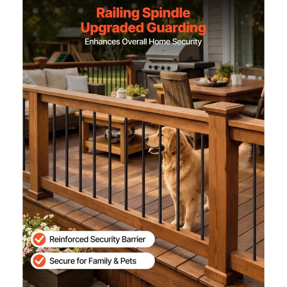 VEVOR 125 Pack Deck Balusters, 26 in Aluminum Railing Spindles, 3/4 in Diameter Hollow Round Metal Decking Stair Balusters with Connectors, Screws, for Deck, Porch & Staircase Railing Fence, Black