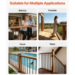 VEVOR 125 Pack Deck Balusters, 26 in Aluminum Railing Spindles, 3/4 in Diameter Hollow Round Metal Decking Stair Balusters with Connectors, Screws, for Deck, Porch & Staircase Railing Fence, Black